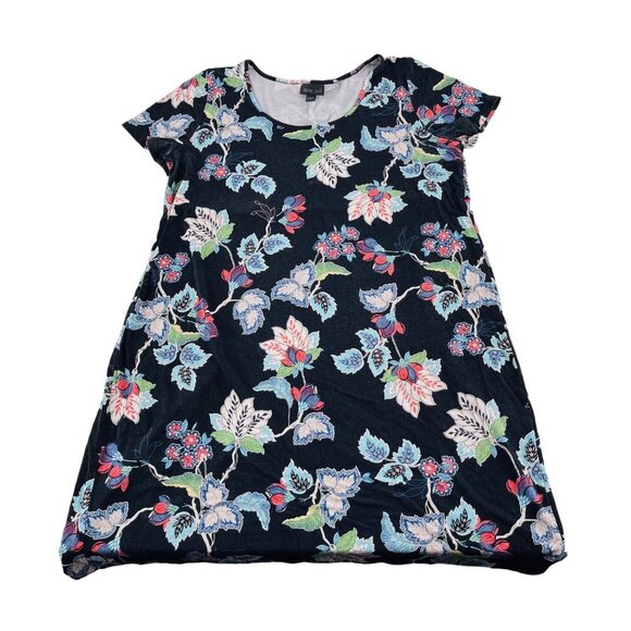 J. Jill Wearever Collection Floral A-Line Dress Black Multicolor Rayon Spandex W - Picture 1 of 6